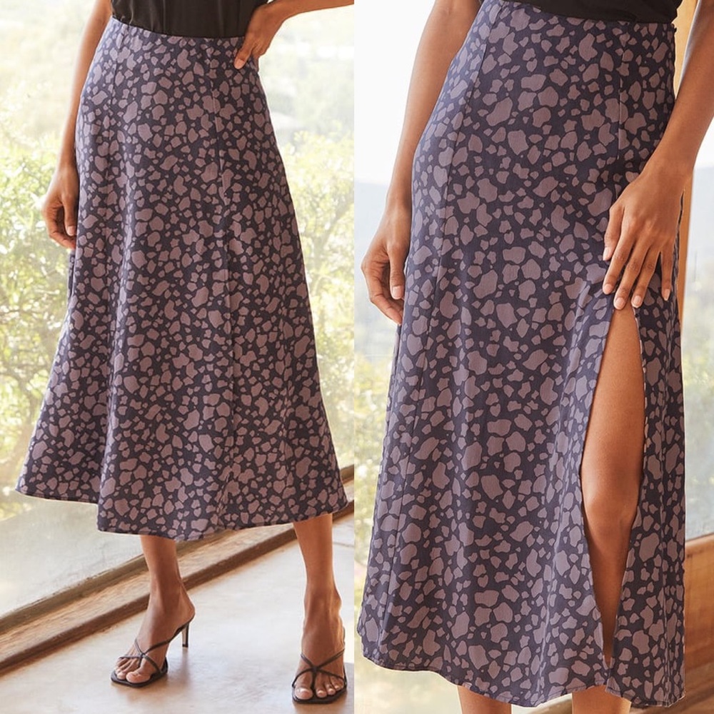 Lulus Always Adventurous Purple Animal Print Satin Midi Skirt Medium NEW